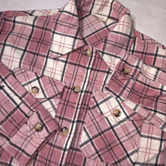 Plaid Flannel Chore Shirt Women Small Pink Whimsygoth Tartan Western Barn Jacket - Picture 1 of 16